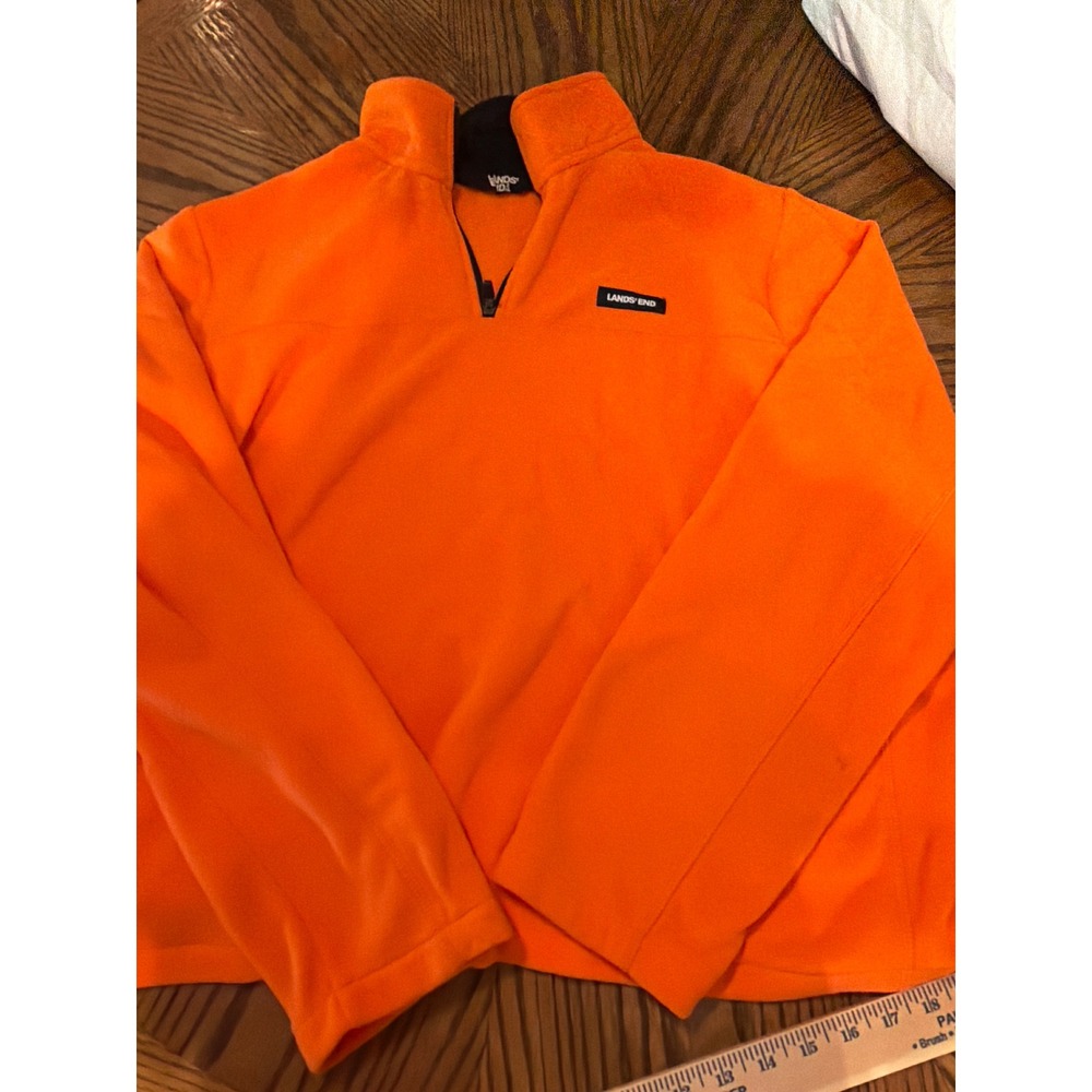 Lands End Mens XL 46-48 Fleece Quarter Zip Pullover Hunter Orange Mock Neck